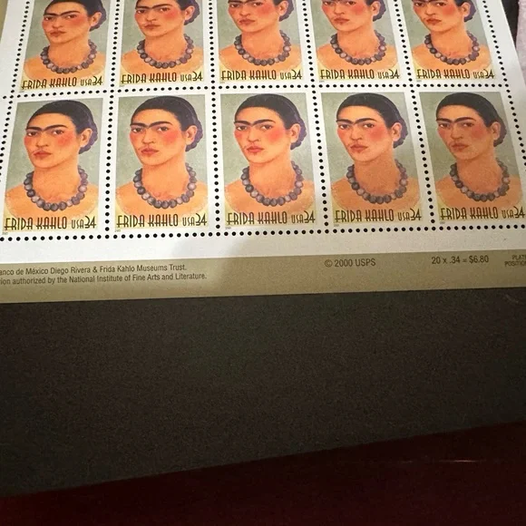 USPS Stamps Frida Kahlo One sheet of 20, 34-cent, stamps of Frida Kahlo.2001.